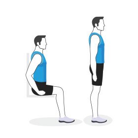 Instructional illustration of man doing a sit to stand exercise