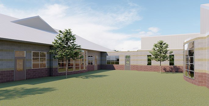 Courtyard rendering of the Town Park Recreation Centre