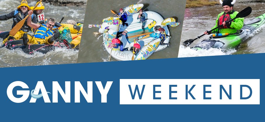 Inflatable craft crazy craft and a kayak with Ganny Weekend wordmark