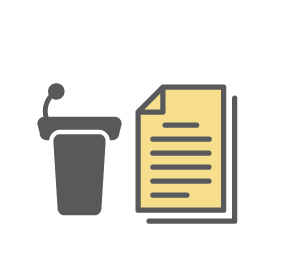 podium and paperwork icon