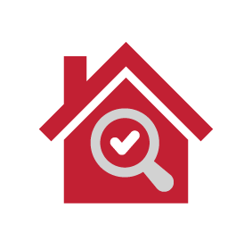 House icon with a magnifying glass and checkmark
