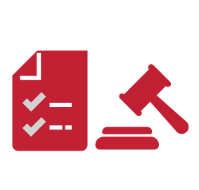 Icon of a paper with a list and gavel